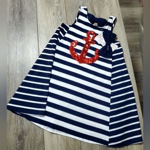 🇺🇲Girls Tommy Bahama navy blue and white striped nautical tank dress Sz 5-6